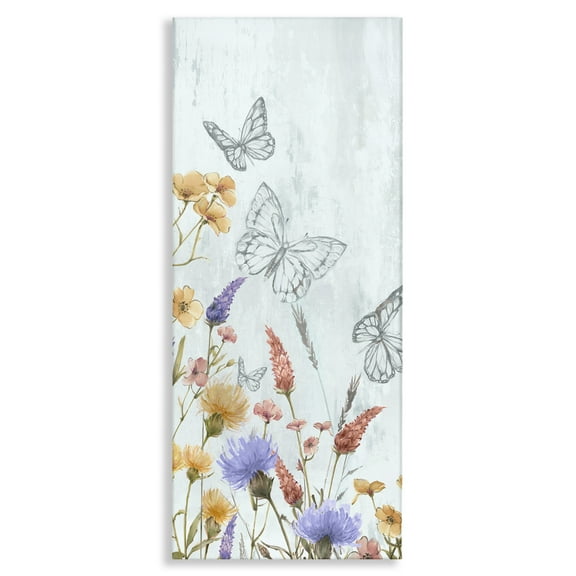 Stupell Industries Butterfly Outlines & Florals Plants & Flowers Painting Wrapped Canvas Art Print Wall Art, 10 x 24