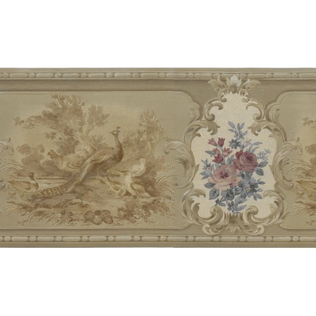 Fond d'Écran Précollé Bord - Nature Brun, Violet, Vert Paons, Canards, Roses Mur Bord Design Rétro, 15 Pi x 7 Po (4,57 M x 17,78 Cm)