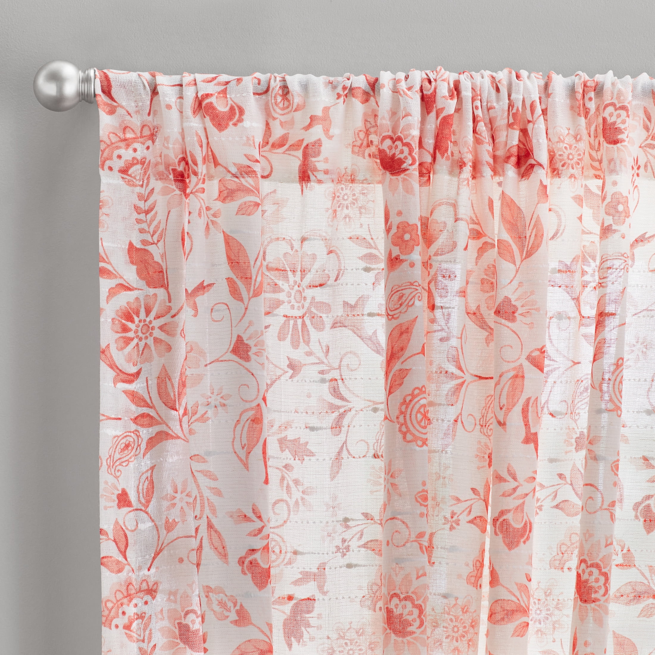 The Pioneer Woman Maize Sheer Curtain Panel, Coral, 1 Panel, 50"W x 84"L