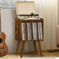 thumbnail image 6 of Wubio Record Player Stand with Storage Holds Up to 80 Albums, Turntable Stand with Beech Wood Legs, Mid-Century Record Player Table,Brown Vinyl Holder Display Shelf for Bedroom Living Room, 6 of 7