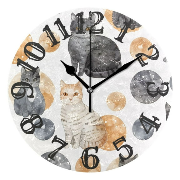 Cats in Circle 10 inch Wall Clocks Non Ticking Easy to Read Battery Decorative for Home Bathroom Kitchen Bedroom Living Room