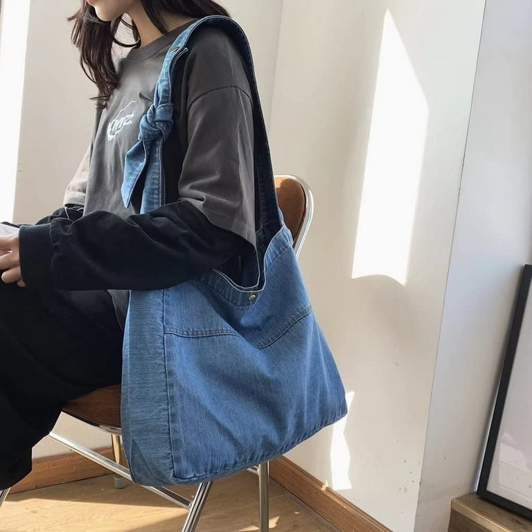 Denim Canvas Tote Bag For Women, Korean Style Shoulder Bag, Y2k