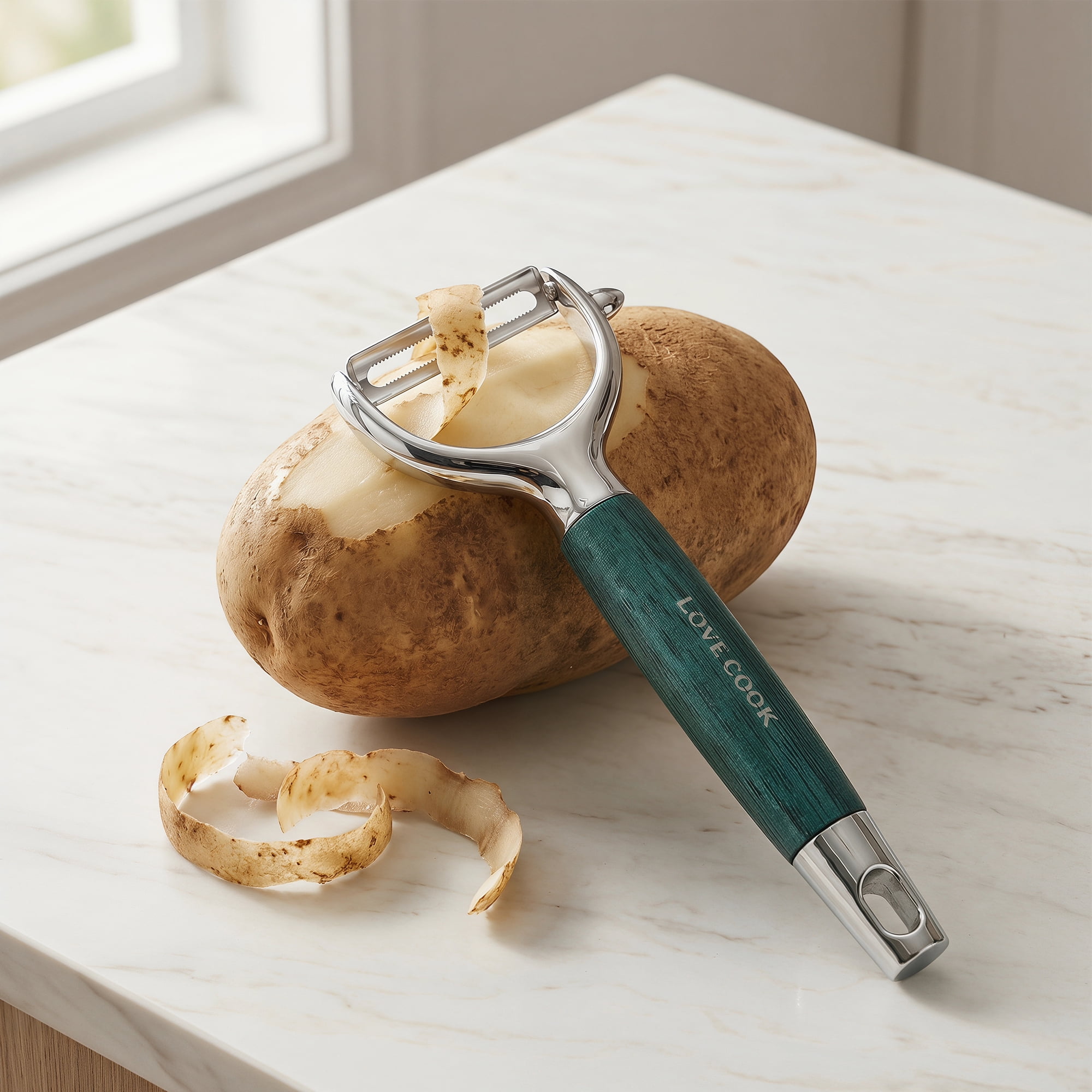 Unique Bargains Stainless Steel Ergonomic Peeler with Hang Handle Green 6.6" x 2.8"