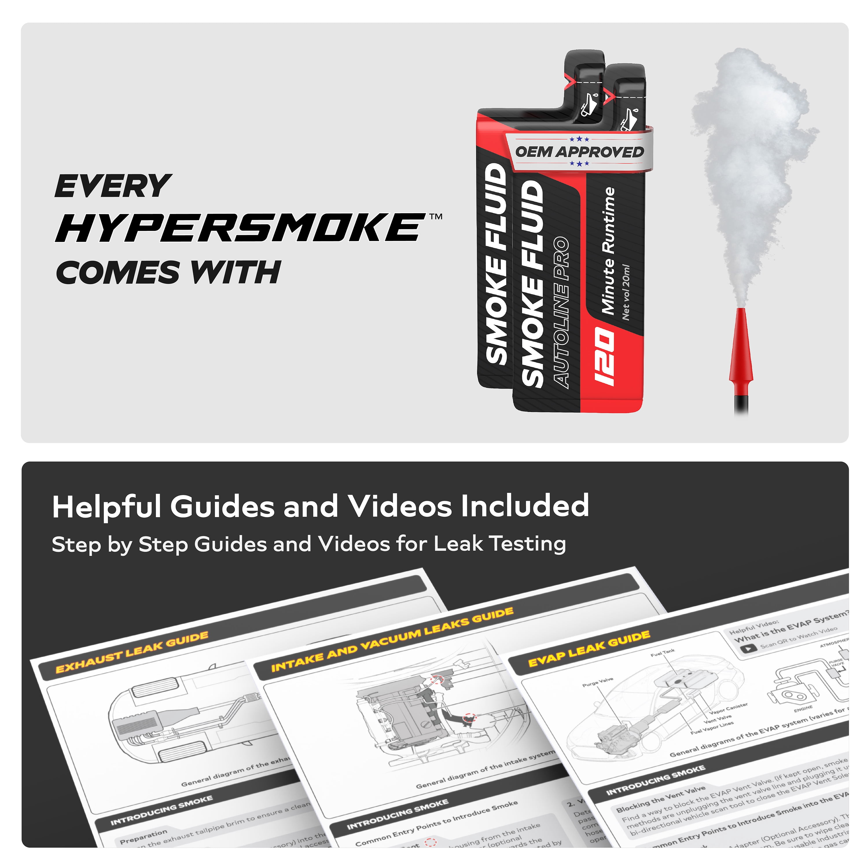 AutoLine Pro HyperSmoke™ Automotive Smoke Machine EVAP Vacuum Leak Tester – Adjustable Pressure – OEM Approved Smoke Fluid – Built-in Air Compressor Motor - Includes Smoke Fluid x2