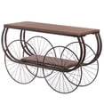 thumbnail image 4 of Vintiquewise QI003898 31 x 51 x 19 in. Two Tier Wagon Style Industrial Wooden & Metal Side Table with Big Wheels, Brown, 4 of 8
