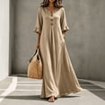 thumbnail image 2 of Vynhevius Womens Solid Ruffled Dress V Neck Bell Sleeve Button Down Flowy Maxi, 2 of 9