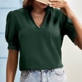 thumbnail image 2 of ZUKMRJPC Ladies Going Out Summer Tee Puff Sleeve Ruffle V Neck Loose Fit Blouses Classic Solid Color Short Sleeve Casual Tunic Tops, 2 of 8