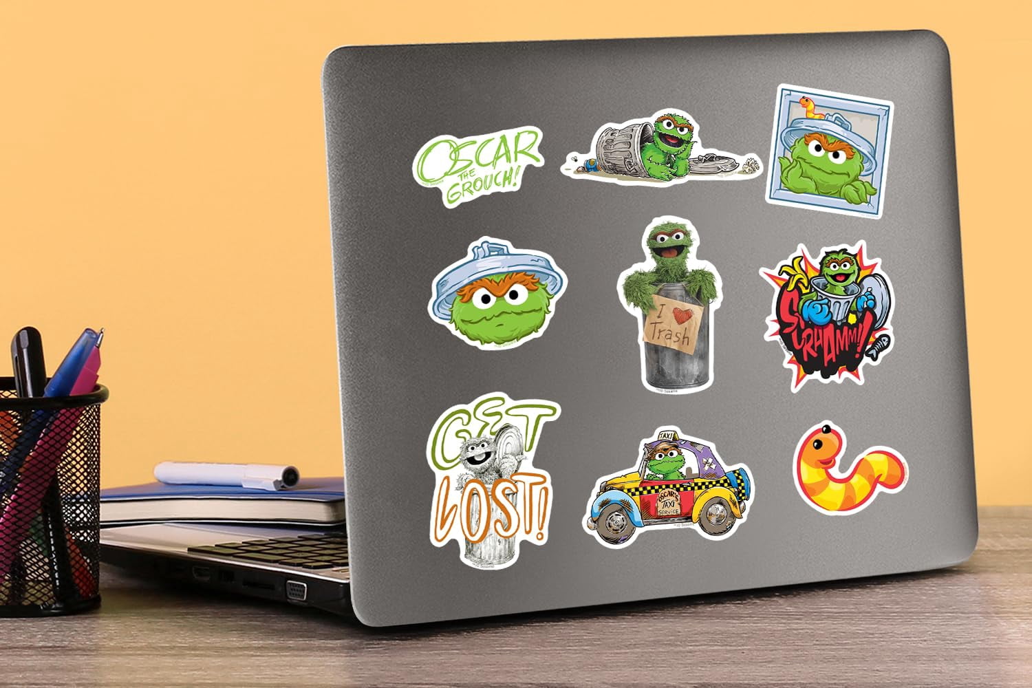 Sesame Street Oscar The Grouch 100ct Vinyl Sticker Pack  Large Waterproof Die-Cut Stickers for Laptop, Water Bottle, Scrapbooking, Tablet  Oscar Character Variety Set