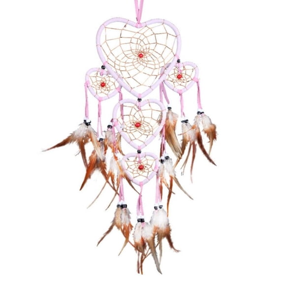 Handmade Heart Feather Dream Catching Wind Chimes Girls Room Bedroom Hanging Decoration Crafts Home Decoration Ornaments