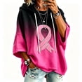 thumbnail image 2 of Women's Breast Cancer Awareness Short Sleeve Hoodie Pink Ribbon Graphic Drawstring Oversized Hooded Pullover Top, S, 2 of 4