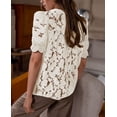 thumbnail image 2 of Blusa PRETTYGARDEN de encaje para mujer, manga corta, color beige, talla L, 2 of 6