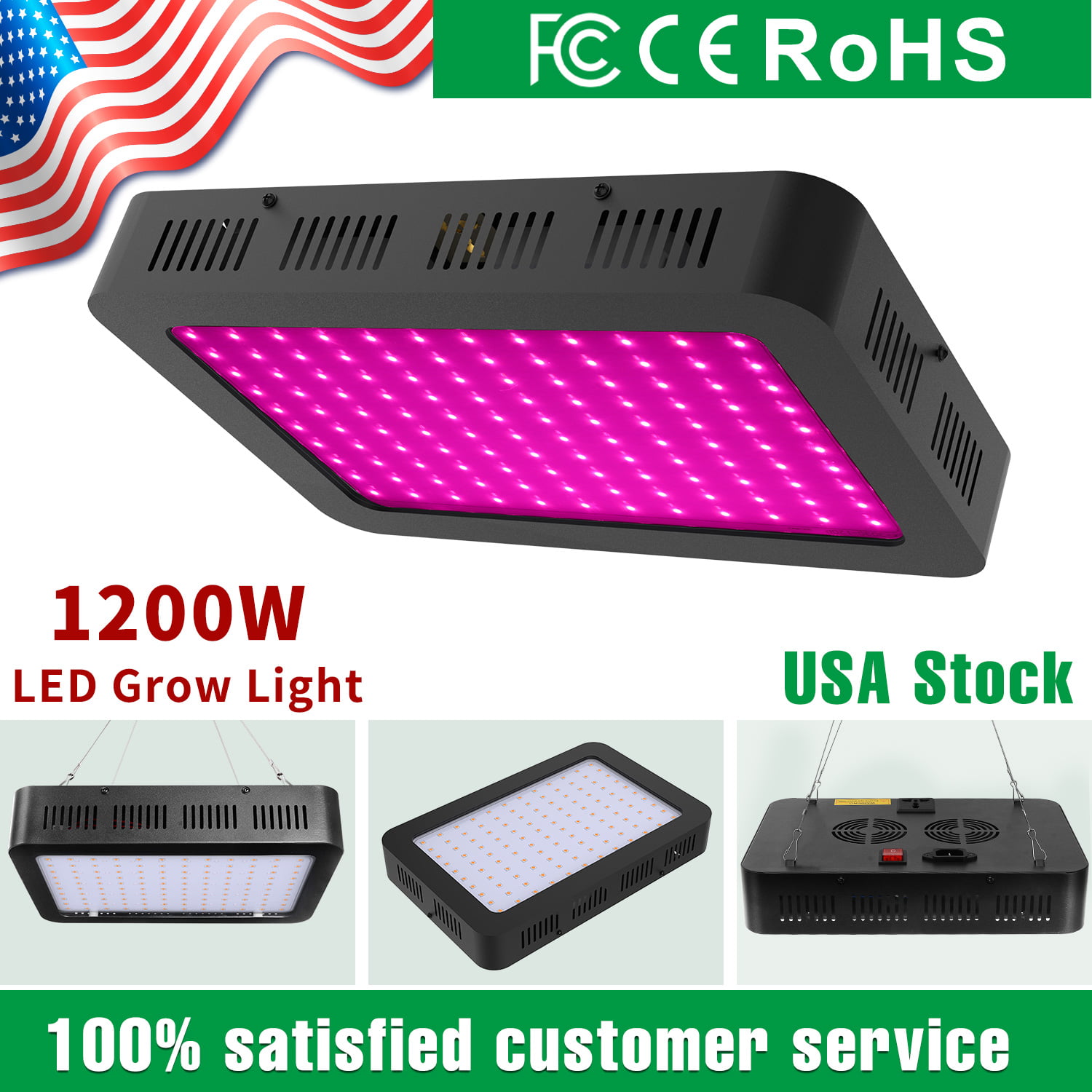 Hydroponic 1200W/1800W LED Grow Light Full-Spectrum for Veg and Bloom Plant Grow 