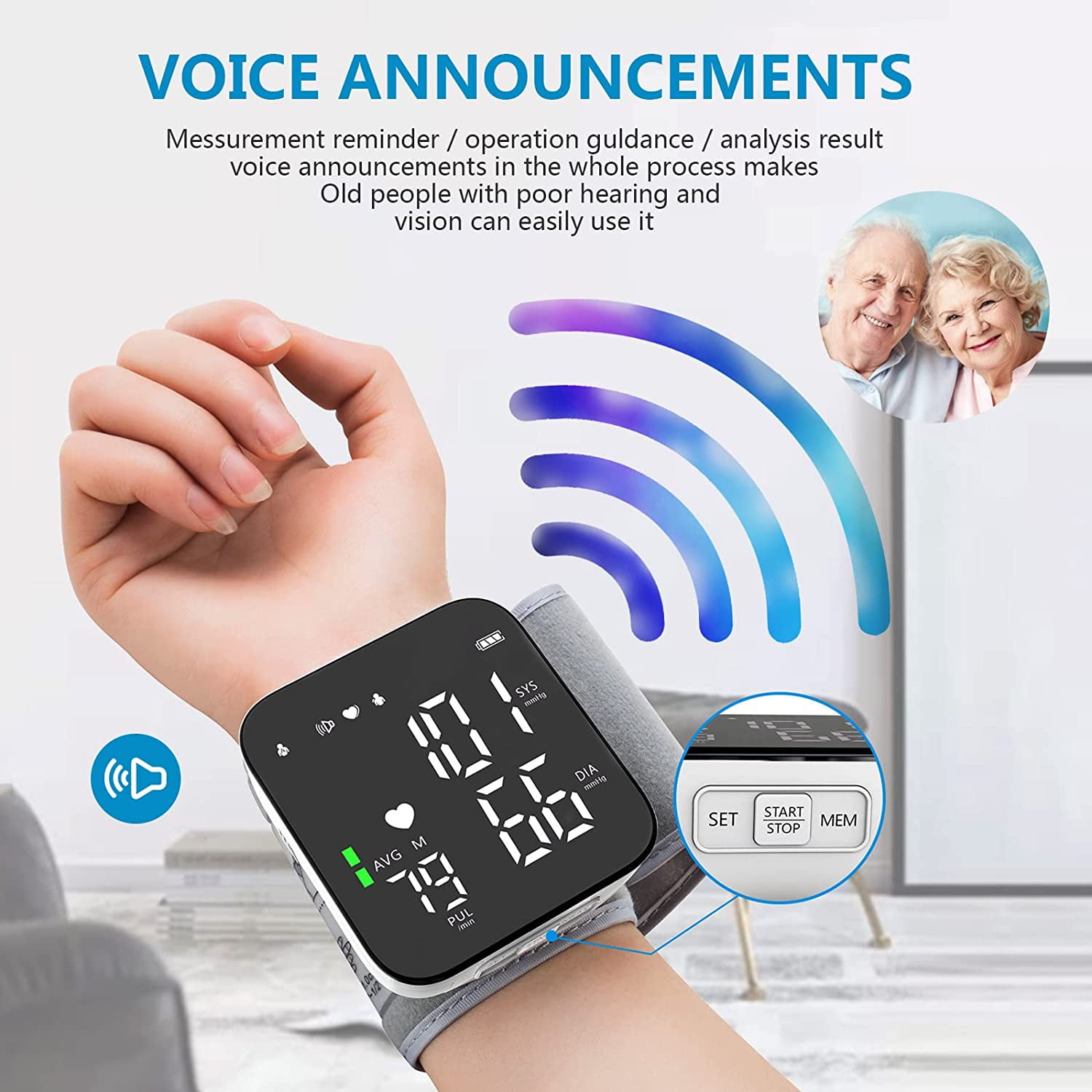 Shileyi Wireless Blood Pressure Monitor Automatic LCD Wrist Blood Pressure  Cuff for Home Use(White)