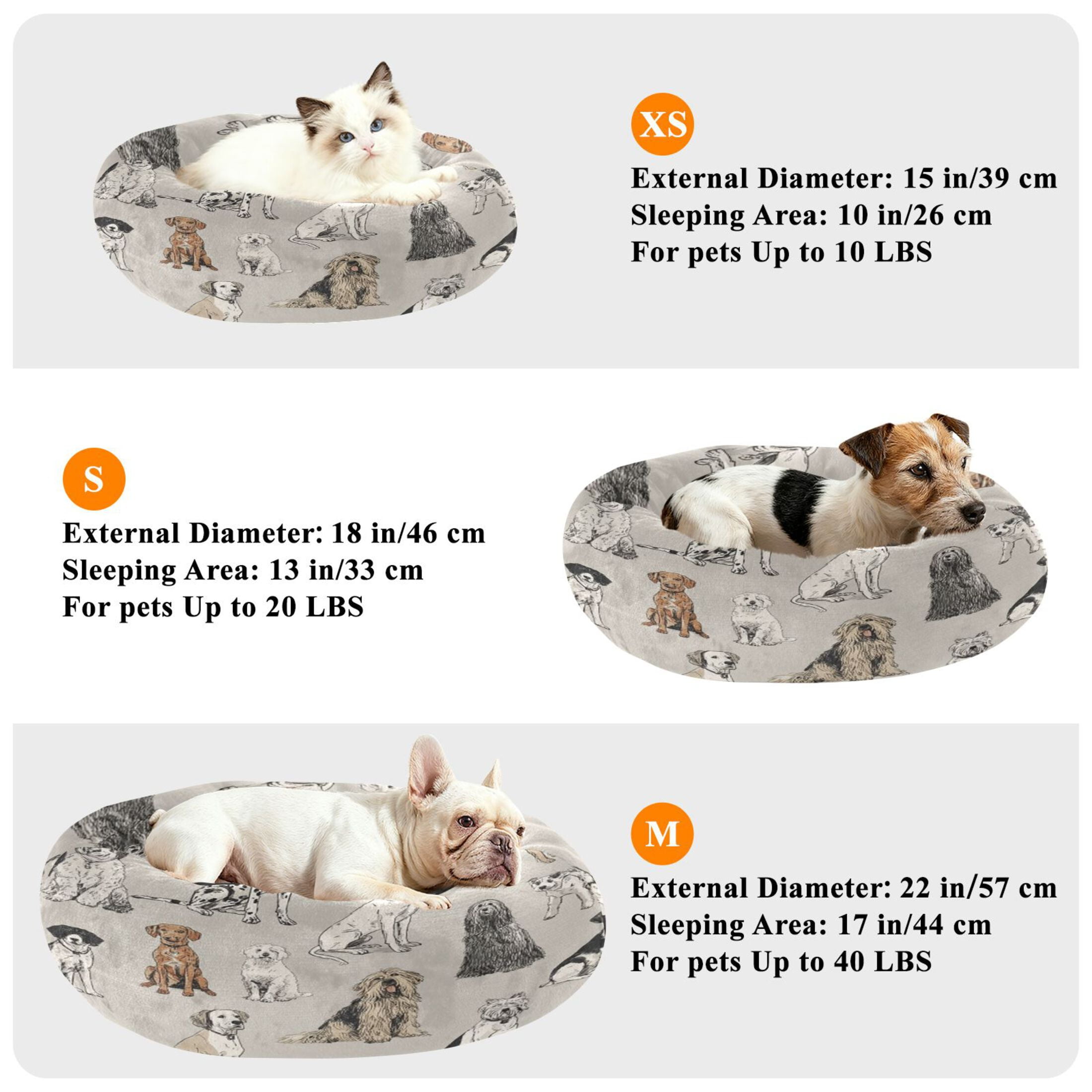 Iauyy Pet Couch Donut Cat Bed for Indoor Cats/Small Dogs Washable & Machine with Non-slip Bottom Calming Cat Furniture, Pied Dog (S)