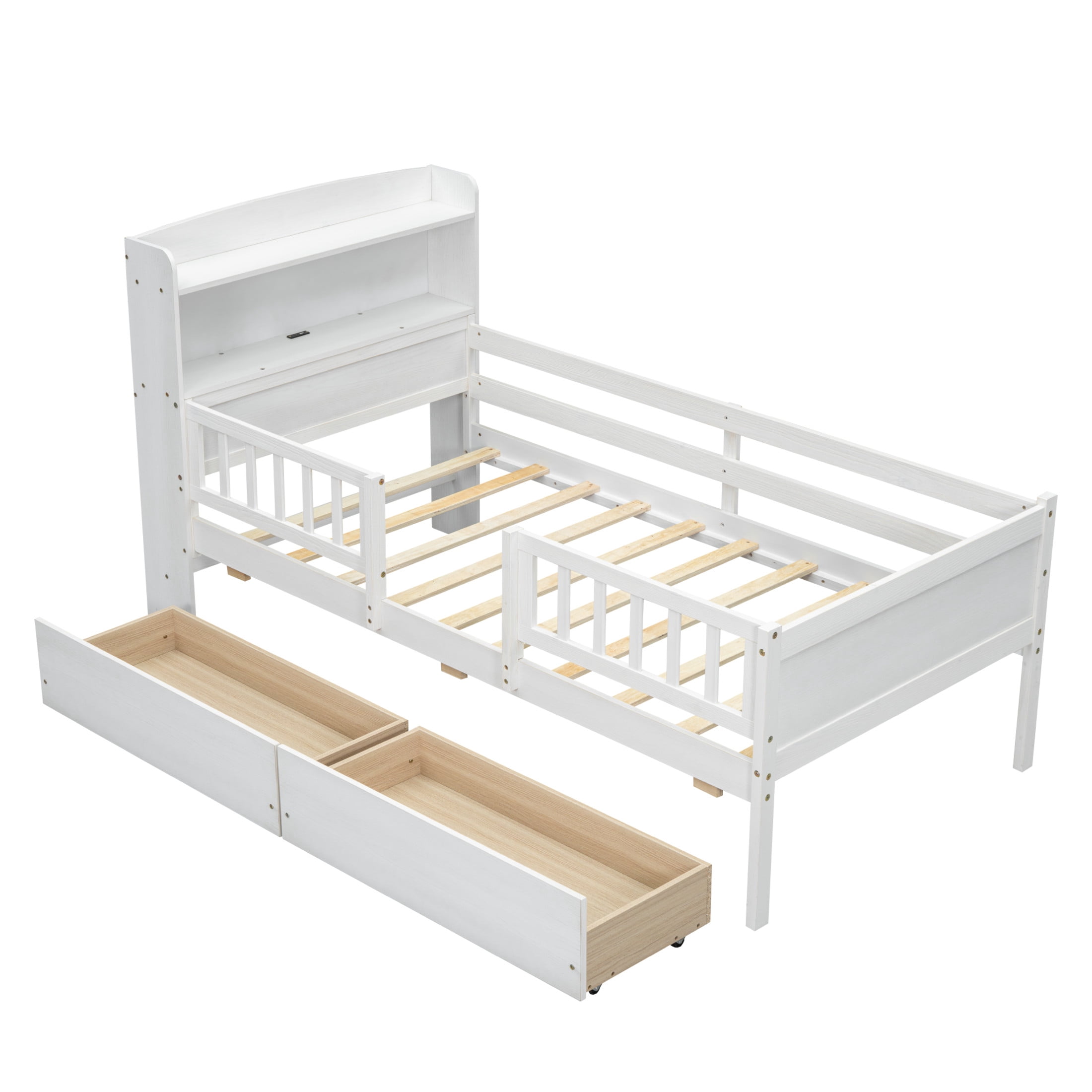 Noble House Twin Multi-functional Platform Bed with LED Lighting, Storage Drawers, and Charging Station, White