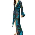 thumbnail image 4 of Coduop Women's Swimwear Sunscreen Smock Dress Long Sleeve V Neck Print Split  Beach Long Dress, 4 of 9