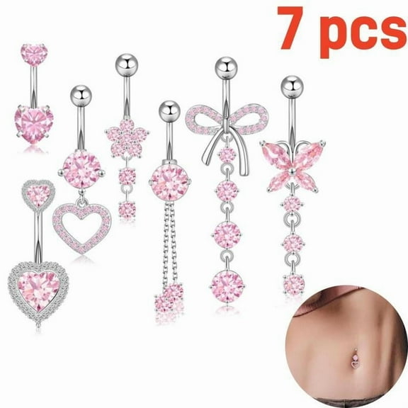 7 Pcs Belly Button Ring Dangle Belly Button Piercing Surgical Stainless Steel Belly Rings Cute  Heart Butterfly Flower Dangling Belly Piercing Jewelry for Women , Textiles & Soft Furnishings