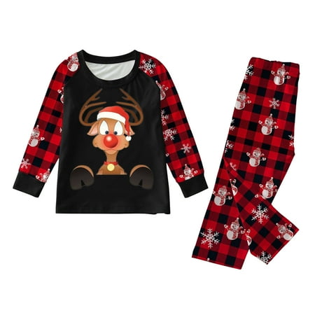 

TAIAOJING Matching Family Pajamas Sets Kids Outfit Christmas Deer Print Plaid Long Sleeved Trouser Set