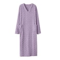 thumbnail image 5 of Miqool Cable Knit Fleece Nightgown for Women V Neck Cozy Plush Long Sleeve Warm Sleep Dress with Pockets, 5 of 7