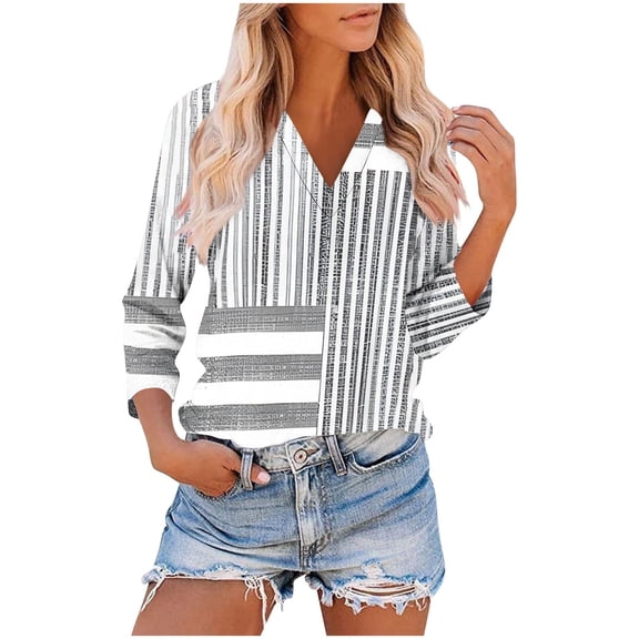 Qulqfy 3/4 Length Sleeve Womens T Shirts Loose-Fitting V-Neck Causal Tunic Raglan Basics Vacation Going Out Tops for Women L