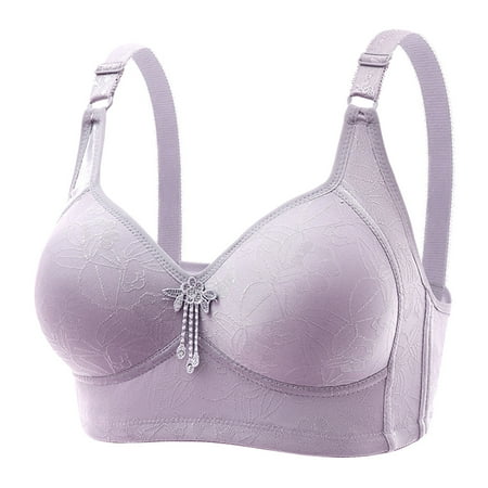 YEJIMAN Women Sexy Lace Back Button Shaping Cup Adjustable Shoulder Strap Large Size Underwire Bra  Purple Long Underwear Women  Nylon Spandex Womens Underwear Cotton