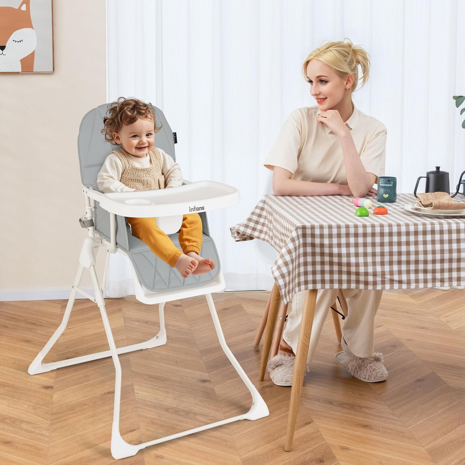INFANS Baby High Chair, Quick Folding Portable Highchair for Babies and Toddlers with Adjustable Footrest Removable Dishwasher Tray PU Seat, Compact Highchairs for Baby Age 6-36 Months