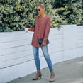 thumbnail image 4 of Womens Waffle Knit Tunic Blouse Tie Knot Henley Tops Loose Fitting Bat Wing Plain Shirts, 4 of 7