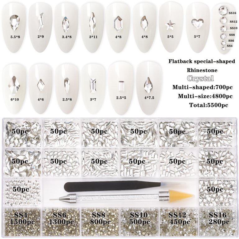 5500Pcs Rhinestones for Nails,Nail Crystals White Art Rhinestones Nail  Diamond 