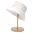 thumbnail image 5 of dianhelloya Women Fall Winter Fisherman Hat Flat Top Wide Brim Thick Soft Square Pattern Solid Color Sunshade Windproof Warm Decorative Lady Deep Bucket Cap Winter Headwear Grey, 5 of 8