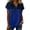 Blue, variant on Dweltoz Denim Collar Short Sleeve Shirts for Womens Button Up V Neck Tops Casual Streetwear Patch Work Tees,Red M