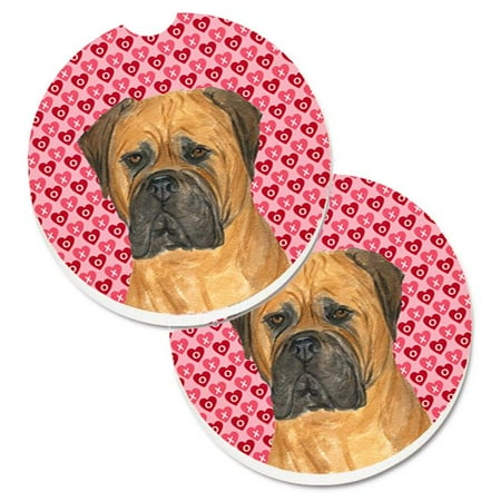 

Bullmastiff Hearts Love & Valentines Day Portrait Set of 2 Cup Holder Car Coaster