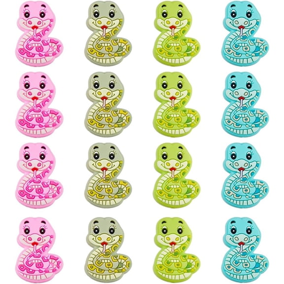 16Pcs Silicone Focal Beads 4 Colors Cute Snake Focal Beads Cartoon Animal Spacer Loose Beads for DIY Keychains Bracelet Necklace Beaded Pens Lanyard Making
