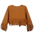 thumbnail image 5 of Curuila Children Girls Coat With Tassels Long Sleeve Solid Color Crew Neck Jacket For Girls Spring Autumn Comfort Outerwear Size 11-12 Years, 5 of 8