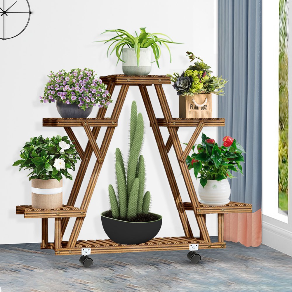Wooden Flower Stand Rolling Flower Plant Display Stand