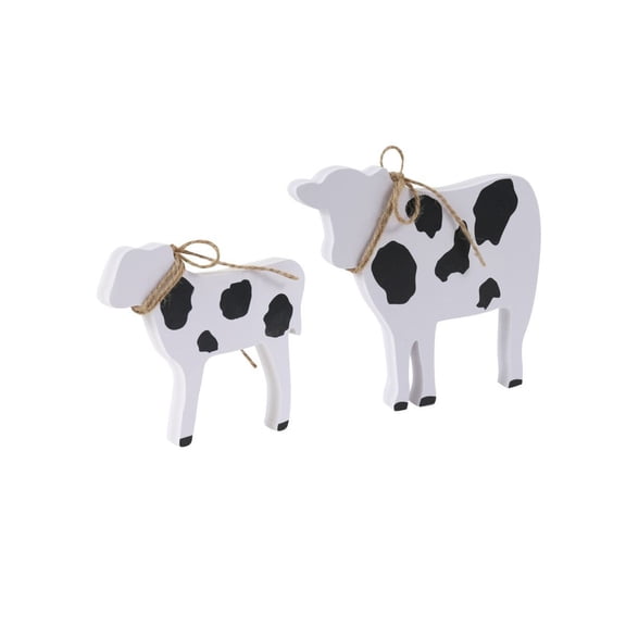 HCTSHG 2 Pcs Farmhouse Cow Table Decor, Wooden Cow Cutouts, Rustic Black and White Block Signs for Christmas Tiered Tray, Home Office, Mantel, and Shelf Centerpieces for Kitchen and Dining Room
