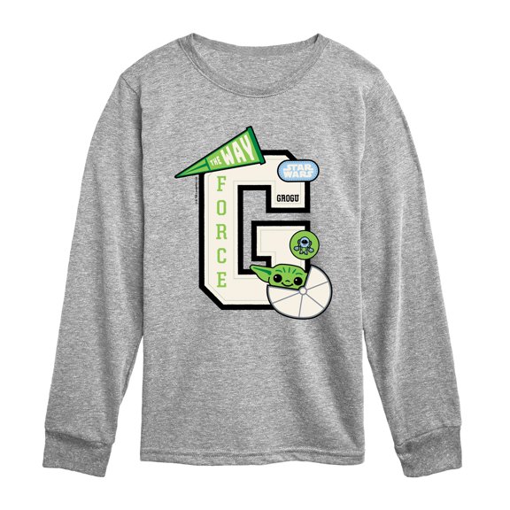 The Mandalorian - Grogu Letterman - Youth Long Sleeve Graphic T-Shirt