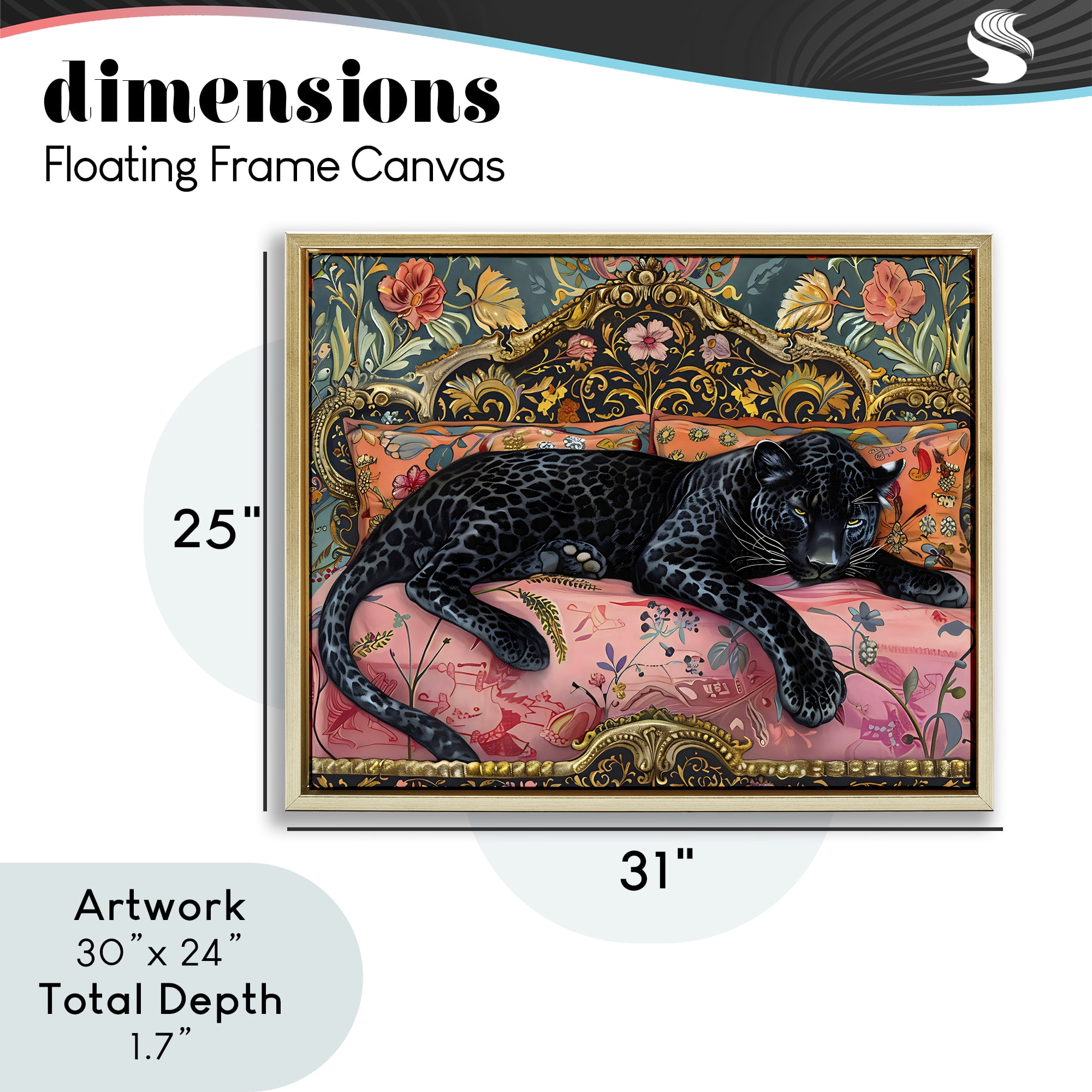 Stupell Industries Lazy Black Elegant Leopard Gold Framed Floater Canvas Wall Art, design by Creative Studio