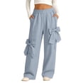 thumbnail image 3 of Generic Girl's Y2K Bowknot Track Pants Elastic Waist Baggy Straight Wide Leg Baggy Trousers Sports Wear Tween Cute Street Dance Pant, 3 of 9