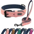 thumbnail image 1 of Soft Padded Leather Dog Collar and Leash Set, Heavy Duty Pink Dog Leash and Collar Set with Metal Buckle, Breathable Dog Collars with 4FT Leather Dog Leash for Small Medium Large Dogs, Pink, S, 1 of 8