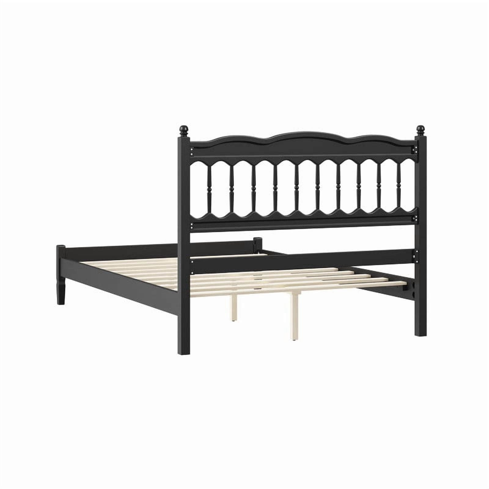 Full Size Retro Countryside Style Wooden Bed Frame with Spindle Headboard, Low Profile Platform Bed with No Box Spring Required