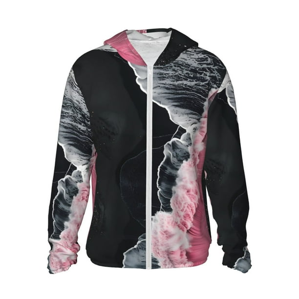 Fotbe Pink White Ocean Waves Chaqueta con Protección Solar UPF 50+ para Hombre y Mujer, Camisa con Capucha y Bolsillos-Medium