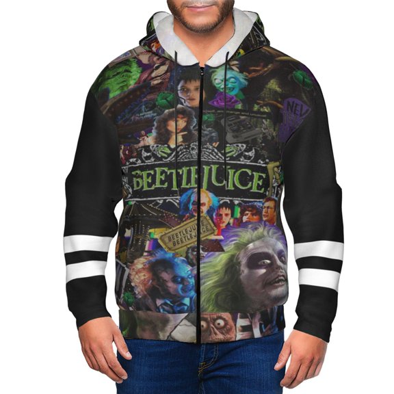 Unisex Beetlejuice Zip-Up Hoodie Zipper Hooded Sweatshirt Outdoor Jacket with Pockets