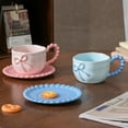 thumbnail image 4 of Farcauo Bow Coffee Mug Pink Coquette Coffee Mugs Set with Saucer 12 OZ Personalized Porcelain Tea Cup Bow Cute mug for Women Girl, 4 of 6