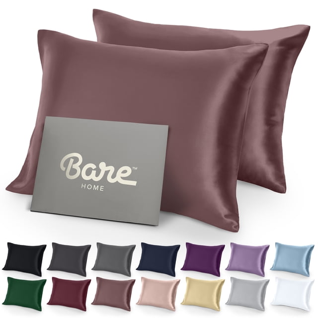 Bare Home Satin Pillowcase Set - Luxury Pillowcases - Soft and Smooth - Breathable - Envelope Closure - Standard, Rose Taupe
