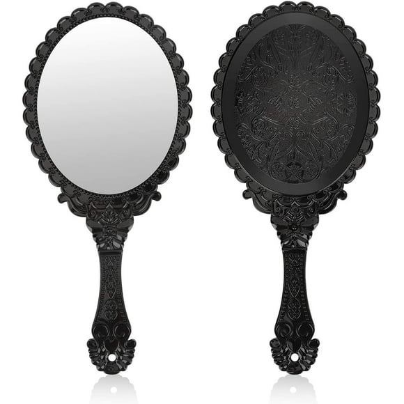 Miroir à Main Vintage avec Rose en Relief sur le Miroir en Métal de Beauté de Maquillage de Poche de Dos