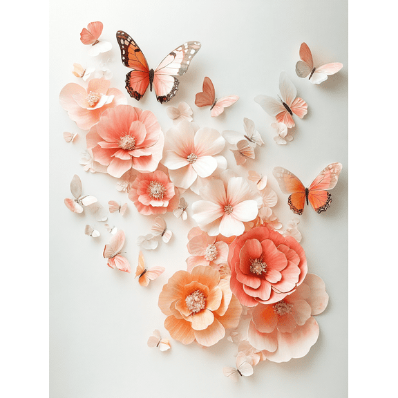 Peach Blossom and Butterfly Canvas Art Print,Suitable for Living Room,Bedroom,Bathroom,Office,Nursery Decoration