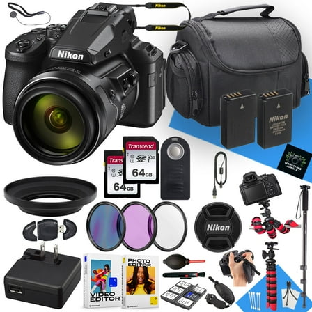 Nikon COOLPIX P950 Digital Camera With NIKKOR 24-2000mm Lens   2PC 64GB Memory   Extra Battery   Remote Control   Filters   Monopod   Spider Tripod   More (26pc Bundle)