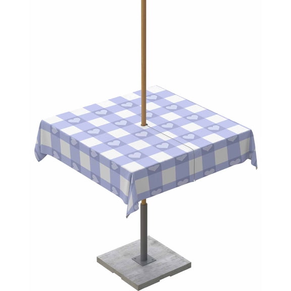 Fsddascl Purple Buffalo Striped Outdoor Tablecloth - 54x54 Inch Square Dining Table Cover, Love Heart Checkered Waterproof Outdoor Table Cloth with Umbrella Hole & Zipper for Picnic/Patio/Party