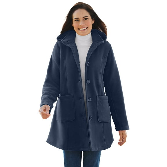 Woman Within Plus Size Hooded A-Line Fleece Coat