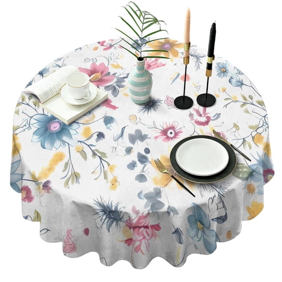Pioneer Flower Floral Print Pattern Round Tablecloth 60"x60",Wrinkle Wipeable Table Cloth for Kitchen Dining Room Picnic Patio Party